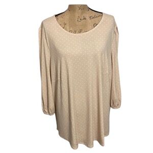 Adrianna Papell blush pink and white heart blouse with cuffed sleeves. NWT